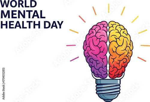 Creative brain in light bulb shape for world mental health day concept of mental health awareness