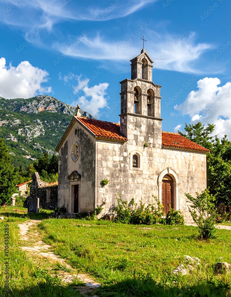 Naklejka premium Scenic church in a valley