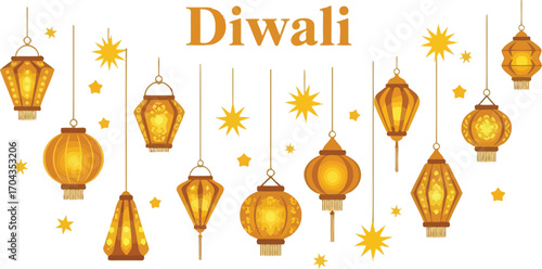 Diwali decorative lanterns traditional indian festival of lights celebration concept