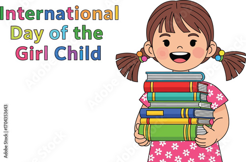 International day of the girl child illustration with a girl holding books, perfect for educational designs