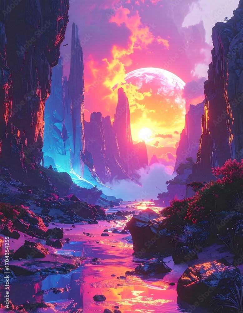 Obraz premium Colorful alien canyon sunset