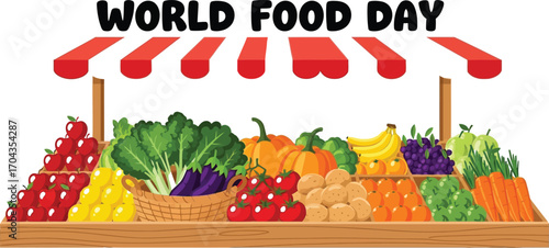Fresh food market stall for world food day concept of healthy eating and sustainable agriculture