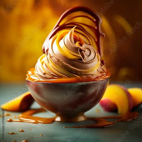 Swirled Mango Ice Cream with Caramel Sauce