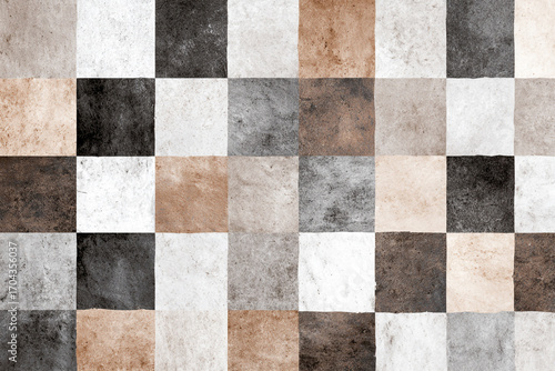 Abstract checkered pattern in neutral tones with textured squares