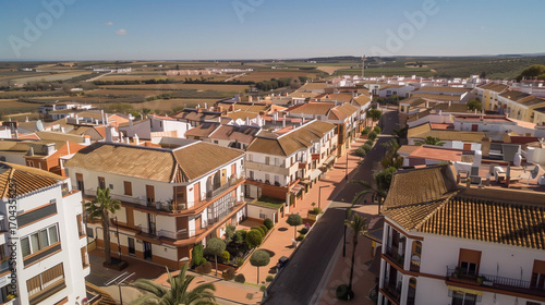 Stock aerial image of an urban city neighborhood with residential buildings, streets and rooftops, created as a resource for real estate, housing and architecture projects. Not a specific locations