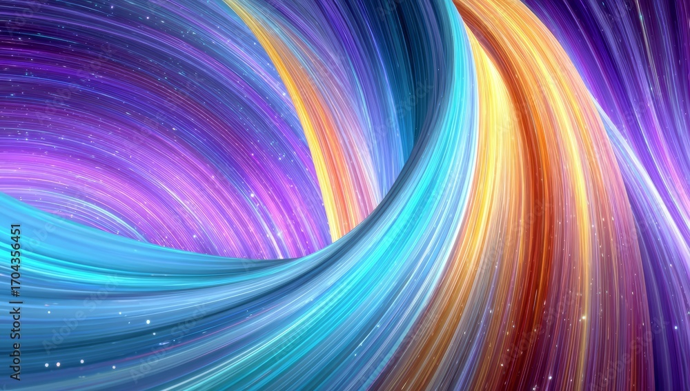 Fototapeta premium Colorful spiral with blue, orange, and yellow stripes. The colors are vibrant and the spiral appears to be moving