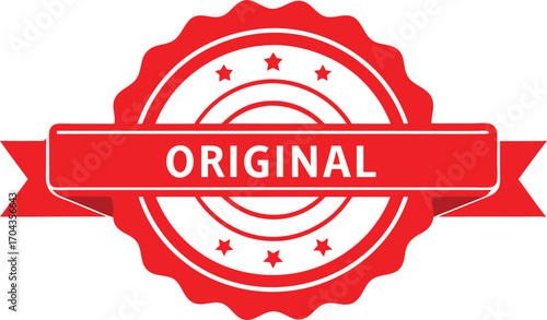 Vector art of red and white circular badge with the word original in the center, isolated on a
