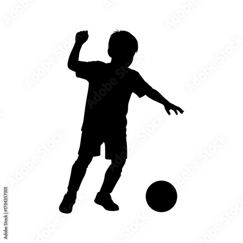 Silhouette of athlete kicking soccer ball dynamic action sports graphic element silhouette