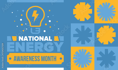 National Energy Awareness Month in October. Optimization and management of energy consumption. The introduction of advanced technology, encourage the use of renewable energy. Energy security. Vector