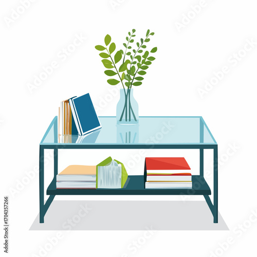 Moderner Couchtisch mit Glasplatte und Metallgestell