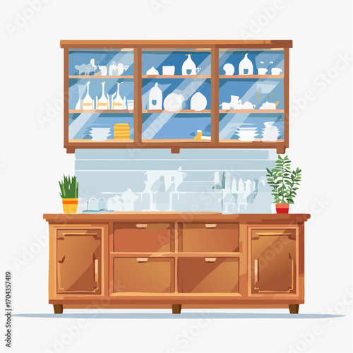 Elegantes Buffet mit Glasvitrine