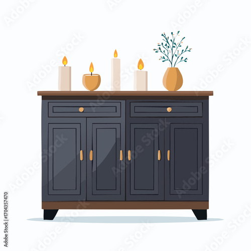 Klassische Anrichte aus dunklem Holz mit Türen und Schubladen
