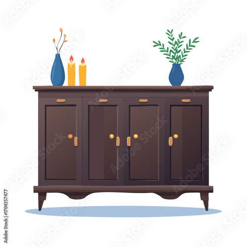 Klassische Anrichte aus dunklem Holz mit Türen und Schubladen