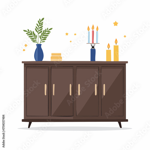 Klassische Anrichte aus dunklem Holz mit Türen und Schubladen