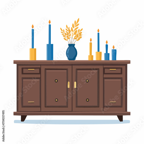 Klassische Anrichte aus dunklem Holz mit Türen und Schubladen