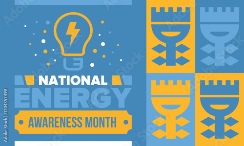 National Energy Awareness Month in October. Optimization and management of energy consumption. The introduction of advanced technology, encourage the use of renewable energy. Energy security. Vector