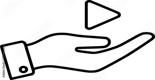 Play Button in Hand Icon Vector. Media Control, Video Playback Symbol. Entertainment, content, stream, creative, outline and glyph vector illustration