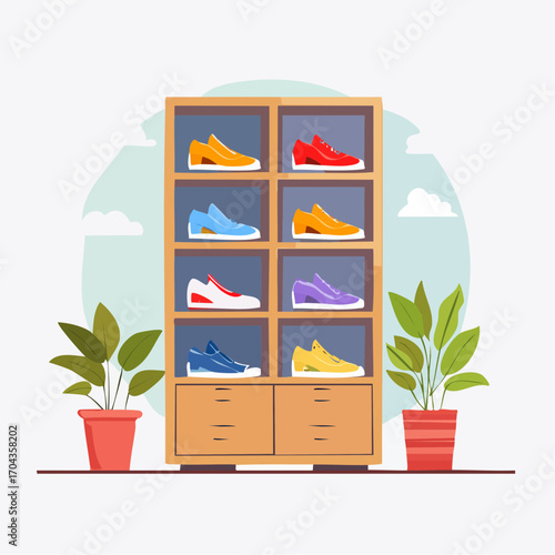 Moderner Schuhschrank mit Klappfächern, platzsparend im Eingangsbereich integriert.
