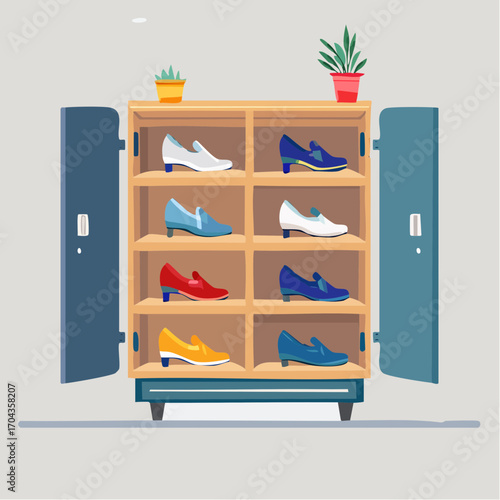 Moderner Schuhschrank mit Klappfächern, platzsparend im Eingangsbereich integriert.
