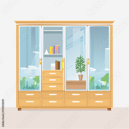 Praktischer Garderobenschrank im Flur mit Spiegel, Kleiderstange und Ablagefächern.