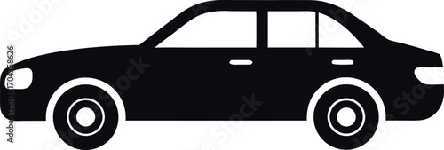 Vector art of a black silhouette of a sedan car, isolated on a, representing private vehicle and automotive transport