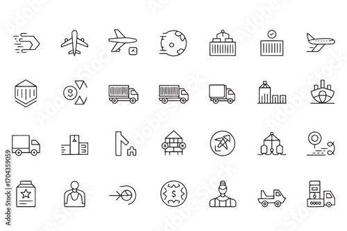 Set of outline icons for logistics and transportation