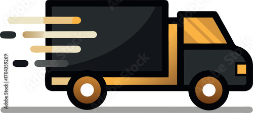 Vector art of fast delivery truck icon with motion lines, representing speed and logistics services