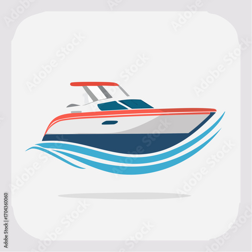 Modern Speedboat Illustration: A Vibrant Graphic Depicting Ocean Voyage Adventure