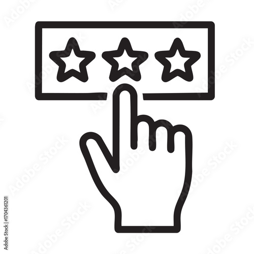 Hand cursor clicking on three star rating system for customer feedback and service evaluation