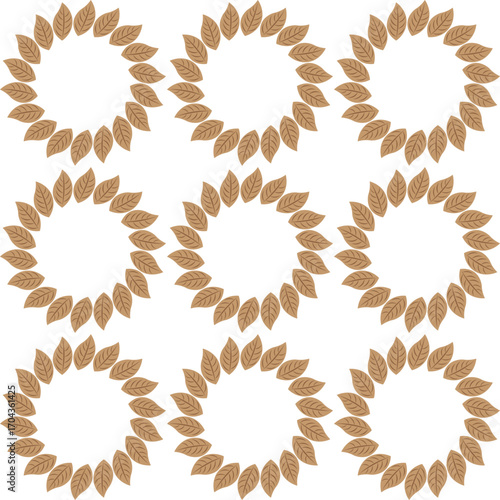 Circular Leaf Pattern: A captivating pattern of symmetrical circular arrangements made of brown leaves, creating an elegant and organic design, ideal for backgrounds and decorative elements.