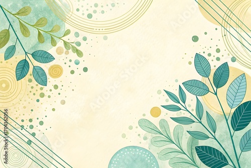 Watercolor floral background vector design with leaves and circles for spring and summer season art