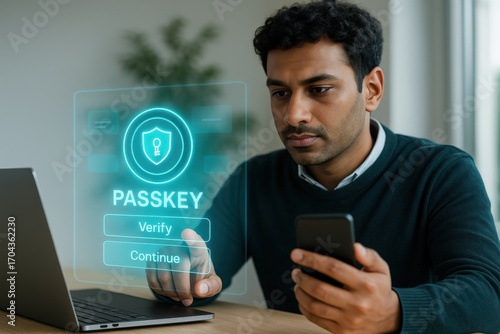 Verifying digital security passkeys home office technology image indoor environment close-up view cybersecurity concept