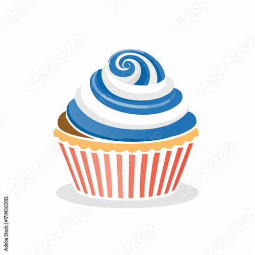 Vibrant illustration of a cupcake with blue and white swirl frosting, dessert concept