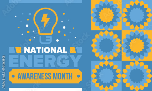 National Energy Awareness Month in October. Optimization and management of energy consumption. The introduction of advanced technology, encourage the use of renewable energy. Energy security. Vector