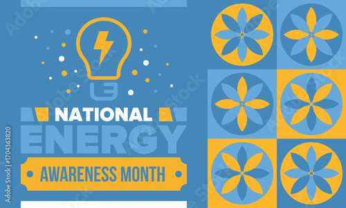 National Energy Awareness Month in October. Optimization and management of energy consumption. The introduction of advanced technology, encourage the use of renewable energy. Energy security. Vector