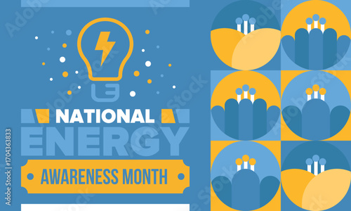 National Energy Awareness Month in October. Optimization and management of energy consumption. The introduction of advanced technology, encourage the use of renewable energy. Energy security. Vector