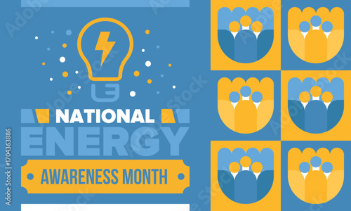 National Energy Awareness Month in October. Optimization and management of energy consumption. The introduction of advanced technology, encourage the use of renewable energy. Energy security. Vector