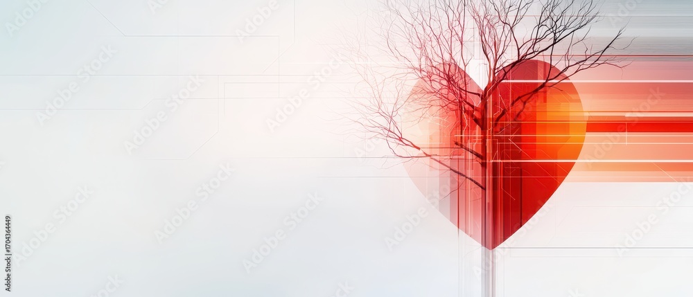 Obraz premium A stylized red heart with a tree silhouette, set against a soft, abstract background, symbolizing love and nature's connection.