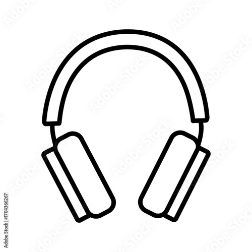 A minimalist line drawing of headphones isolated on white background.Computer technology line icon, digital device symbol, modern IT equipment design for web, app, and user interface.