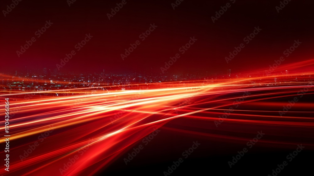 Obraz premium Abstract red light trails with glowing particles on a dark black background