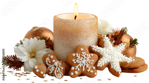 Freshly baked gingerbread cookie placed on a wooden plate on transparent png background. Ai generated