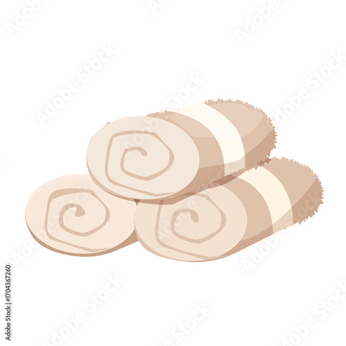 A stack of fluffy bath towels perfect for the bathroom spa or hotel isolated on white background.	
