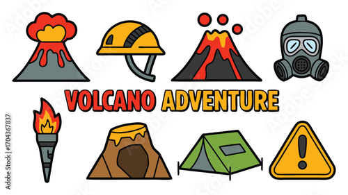Explore the Thrilling World of Volcanic Eruptions and Outdoor Expeditions a Unique Icon Set for Adventurous Projects