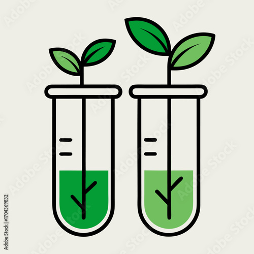 Test Tubes with Green Plant Sprouts Line Drawing