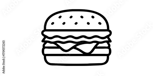 Minimalist burger icon for restaurant menu, food delivery app, or fast food branding design