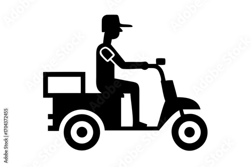 Delivery driver silhouette on scooter delivering packages for e-commerce solutions icon design
