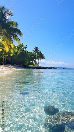 Wallpaper Mural Vibrant tropical painting showing palm coastline and ocean waves high resolution picture Torontodigital.ca