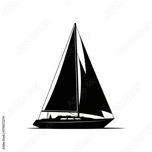 Simple silhouette of a sailboat on water in a square frame silhouette