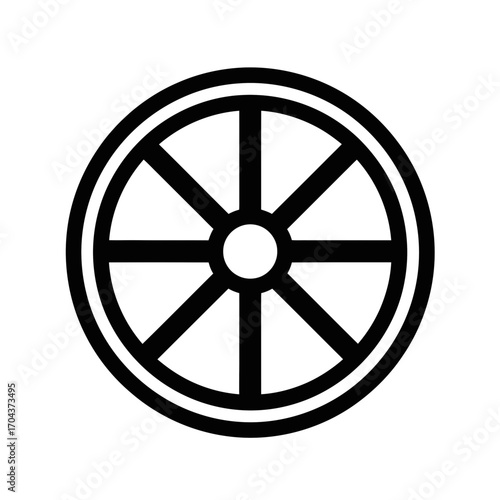 Geometric black Dharma wheel icon representing spiritual teachings