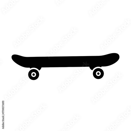 Simple silhouette of a skateboard centered in a white square against a black field silhouette